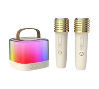 Mini máquina de karaoke con 2 micrófonos inalámbricos, altavoz Bluetooth portátil con efectos de cambio de voz y luces LED, juguete de canto para niños y niñas (A)
