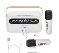 Mini máquina de karaoke con pantalla de letra, altavoz de karaoke Bluetooth V5.3 con 2 micrófonos inalámbricos, 5 luces ambientales de voz mágica, sistema de karaoke portátil para fiesta familiar