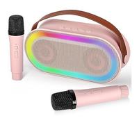 Mini máquina de Karaoke, juego de altavoz Bluetooth portátil con 2 micrófonos sin luces LED (rosa), duradero y fácil de usar