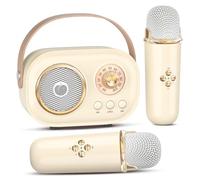 Mini Máquina de Karaoke para Niños Adultos,Altavoz Bluetooth Portátil con 2 Micrófonos Inalámbricos, Regalos Juguetes para Niñas 3, 4, 5, 6, 7, 8+ Años Cumpleaños Fiesta Familiar en Casa-Beige