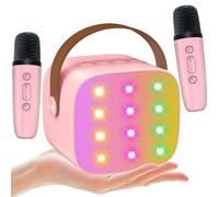 Mini máquina de karaoke para niños con 2 micrófonos, reproductor de karaoke portátil con voces mágicas, luces LED para nietos, regalo de cumpleaños para niñas y niños, fiesta (rosa)