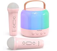 Mini Máquina de Karaoke para Niños y Adultos, Altavoz Karaoke Bluetooth Portátil con 2 Micrófonos Inalámbricos, Regalos para Niñas de 4 a 12 Años con Luces LED- Rosa