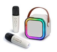 Mini máquina de karaoke para niños y adultos, con 2 micrófonos inalámbricos y luces, juguetes compatibles con todos los smartphones, Party Essential (beige)