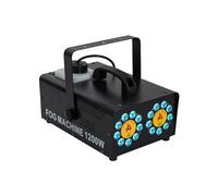 Mini máquina de niebla de 1200 W con 18 luces LED de colores, doble boquilla, niebla de alto volumen, adecuada para bodas, fiestas, teatro, Halloween, Navidad