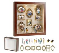 Mini marco de fotos de museo, caja de sombras DIY, mini marco de fotos vintage de madera con 8 marcos, 8 figuras en miniatura y luz LED, figuras en miniatura de personas, decoración de museo para