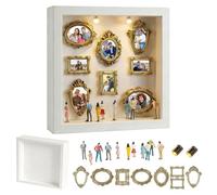 Mini marco de fotos de museo, caja de sombras DIY, mini marco de fotos vintage de madera con 8 marcos, 8 figuras en miniatura y luz LED, figuras en miniatura de personas, decoración de museo para