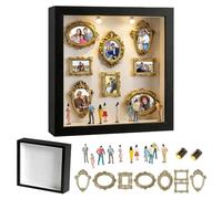 Mini marco de fotos de museo, caja de sombras DIY, mini marco de fotos vintage de madera con 8 marcos, 8 figuras en miniatura y luz LED, figuras en miniatura de personas, decoración de museo para