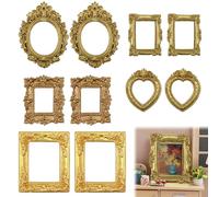 Mini Marco de Fotos Vintage de Resina, 10 Piezas Mini Marcos Dorados con 5 Formas para Manualidades Fotos en Relieve Accesorios de Foto Decoración de Pared DIY Funda Teléfono Decoración del Hogar