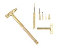 Mini martillo de latón multifunción 6 en 1 con 4 puntas de destornillador, herramienta de bolsillo para reparación de relojes y joyas, bricolaje, dorado