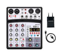 Mini mezclador Bluetooth de 4 canales Tarjeta de sonido Audio Dj 16 Efectos digitales Reducción de ruido Pantalla de nivel LED para canto de barra (Color :) (Bmg04d White)