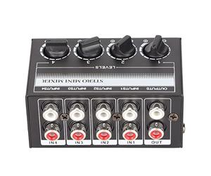 Mini Mezclador de 4 Canales, Mezclador Pasivo Profesional Portátil, Mini Mezclador Estéreo para Estudio de Grabación, Consola, Escenario, Club Pequeño