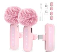 Mini micrófono inalámbrico para Android/iPhone/iOS/PC/Laptop micrófono Lavalier de solapa con reducción de ruido para grabación, micrófono de clip, para grabación de video, Tiktok, Youtube, Vlog（ROSA）
