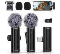 Mini micrófono inalámbrico para iPhone, iPad, Android, paquete de 2 micrófonos Lavalier con clip giratorio de 360°, micrófono USB-C con reducción de ruido Plug and Play, para grabación de video