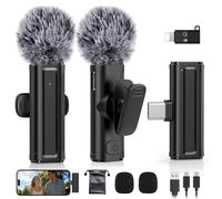 Mini micrófono inalámbrico para iPhone, iPad, teléfono Android, paquete de 2 micrófonos Lavalier con clip giratorio de 360°, reducción de ruido Plug and Play, micrófono de solapa USB-C para grabación