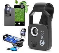 Mini Microscopio para Teléfono, Lente de Cámara de Microscopio de Bolsillo 200X con Luz LED, Microscopio Portátil para Teléfono Inteligente con Diseño de Clip con Polarizador CPL (Negro)