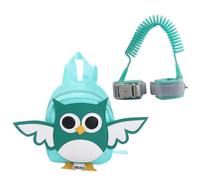 Mini Mochila Antipérdida Infantil Verde con Correa Desmontable | Nylon, Asa de Muñeca Incluida, Diseño Búho de Dibujos, Tirantes Regulables