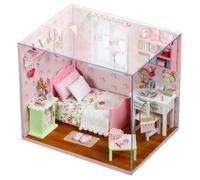 Mini modelo de construcción 3D montaje con protección contra el polvo, cabaña de madera DIY regalo creativo para cumpleaños casa ensamblada a mano modelo de villa (H002)