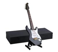 Mini modelo de instrumento musical Guitarra Eléctrica En Miniatura Modelo De Instrumento Musical En Miniatura Con Soporte De Caja Colección De Accesorios Adornos Decorativos(Black,18cm)
