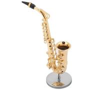 Mini modelo de instrumento musical Modelo De Saxofón Alto En Miniatura Con Soporte Y Estuche: Modelo Decorativo De Instrumento Musical Chapado En Oro