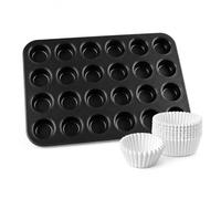 Mini Molde Para Muffins De 24 Tazas Mini Bandeja Para Hornear Antiadherente De Acero Al Carbono Para Magdalenas Con Paquete De 500 Revestimientos Blancos Para Magdalenas Desechables
