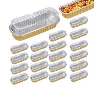 Mini moldes de papel de aluminio - Moldes para pan desechables, vasos rectangulares para postre | Recipientes para hornear de 200ml, porciones con tapa, tarta de queso, Creme Brulee, Catering, Picnic,