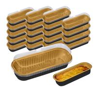 Mini moldes para pasteles con tapa - 20 moldes para pan de papel de aluminio antiadherentes de 200 ml | Mini tazas rectangulares para hornear para magdalenas, brownies, tartas de queso, postres, cocin