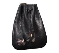 Mini monedero de cuero vintage con cordón para llaves, tarjetas y cambios, accesorio de viaje compacto y ligero, Black