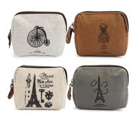 Mini Monedero de Lona 4 Piezas, 10.5x9cm, Bolso de Monedas Con Cremallera y Patrón Vintage, Portátil Para Tarjetas, Llaves y Monedas