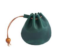 Mini monedero para hombres y mujeres, bolsa organizadora de monedas de cuero real con cordón, cartera pequeña de cuero vacuno vintage genuino, Green, Bolsa para monedas