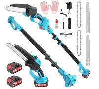 Mini motosierra 2 en 1 de 8 pulgadas con barra telescópica, batería de podadora, motosierra profesional, sierra telescópica con 2 baterías de 3,0 Ah, altura de trabajo de hasta 6,7 pies, para ramas de