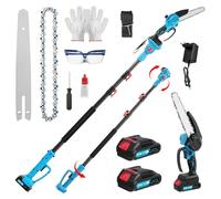 Mini motosierra 2 en 1 y sierra de podar telescópica, batería de 21 V, 2,1 m telescópica con sistema de lubricación, con 2 baterías, 2 cadenas, tecnología de motor sin escobillas, motosierra manual