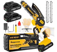 Mini Motosierra Bateria 6 Pulgadas Sin escobillas, Motosierra de Mano de 6 Pulgadas, 2 Baterías de 2Ah y Cargador, 2 Cadenas, Motosierra Eléctrica de Una Mano para Árboles de Jardín