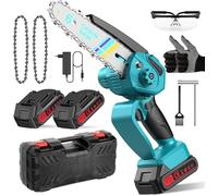 Mini Motosierra Bateria 6000mAh, 6 Pulgadas Motosierra Eléctrica Bateria, Motosierras de Mano, Motosierras Inalámbrica Portátil para Podar Árboles de Jardinería, 2 Baterías