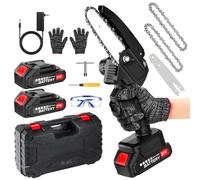 Mini Motosierra Bateria,Motosierra Eléctrica 6 Pulgadas 550W Sin Escobillas con 2 x 1500mAh Baterias, 2 Cadenas,motosierra de mano portátil Inalámbrica para Podar Árboles de Jardinería y Mader