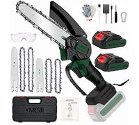 Mini motosierra con batería, 4" y 6'', kit de motosierra 2 en 1 con motor sin escobillas y superpotencia, sierra eléctrica para cortar ramas, árboles de jardín, (2 baterías, 2 cadenas)