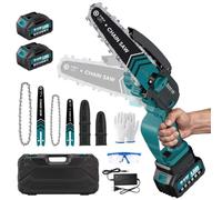 Mini motosierra con batería de 8 y 6 pulgadas con baterías de 2 x 4 Ah | Motosierra eléctrica giratoria 45° compatible con batería Makita de 18 V, batería de motosierra manual para tijeras de jardín