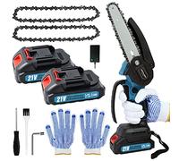 Mini motosierra de 6 pulgadas con 2 baterías, motosierras eléctricas inalámbricas con bloqueo de seguridad, motosierra pequeña de mano para cortar madera y recortar árboles