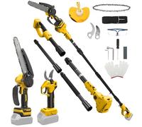 Mini motosierra de 8 pulgadas y podadora eléctrica de 30 mm compatible con DeWalt 20 V, kit de herramientas de jardinería 4 en 1, alcance 4,57 m para podar árboles, con extensión (sin batería)