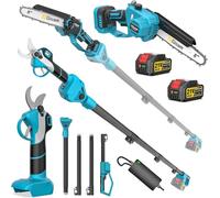 Mini Motosierra De 8 Pulgadas Y Tijeras EléCtricas De Podar A BateríA; Juego De Herramientas De JardíN 4 En 1, Con 2 BateríAs De 4,0 Ah, Barra Extensible De Hasta 4,2 M, Motor Sin Escobillas, Podadora