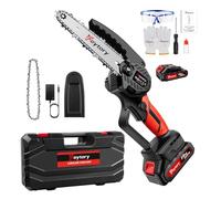 Mini Motosierra de Velocidad de 3500 RPM Inalámbrica de 6 Pulgadas, Motosierra Eléctrica de 700 Vatios con 2 Cadenas de Motosierra, Estuche de Transporte Portátil para Podar Árboles de Jardín, Rojo