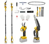 Mini motosierra inalámbrica 4 en 1 de 8 pulgadas y tijeras de podar, compatible con batería Dewalt de 20 V (sin batería), motosierra de barra con barra de extensión de 2 m, tijeras de podar eléctricas