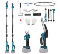 Mini motosierra inalámbrica 4 en 1 de 8 pulgadas y tijeras de podar, compatible con batería Makita de 18 V (sin batería), motosierra de barra con barra de extensión de 2 m, tijeras de podar eléctricas