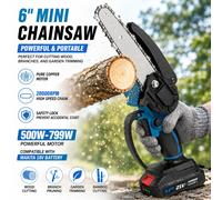 Mini Motosierra Inalámbrica de 6 Pulgadas para Batería Makita de 18V, Motosierra Eléctrica Portátil con Motor de Cobre Puro para Podar Árboles y Cortar Madera 2 Battery