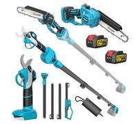 Mini motosierra y batería eléctrica de 8 pulgadas 4 en 1 juego de herramientas de jardín, con batería de 2 × 4,0 Ah, barra de extensión de hasta 4,2 m, motor sin pinzas, podadora eléctrica para ramas