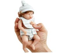 Mini muñeca de silicona de 6 pulgadas de piel suave realista mini muñecas de bebé con sombrero y ropa de tira blanca azul para padres novatos, juguetes para niños, accesorios de fotografía Style