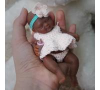 Mini muñeca de silicona negra de 4.5 pulgadas, muñeca de bebé recién nacida realista con accesorios de alimentación