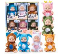 Mini muñecas bebé, 6 piezas de muñeca pequeña de 4, 3 pulgadas, muñeca realista posable con ropa de animales, linda pequeña para niños pequeños, niñas y niños mayores de 3 años, regalos de cumpleaños