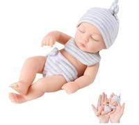 Mini muñecas de bebé, muñeca recién nacida realista linda de 7 pulgadas, muñeca pequeña de vinilo suave con ropa de rayas, mini muñecas de silicona portátiles para regalos de niños, decoraciones de N
