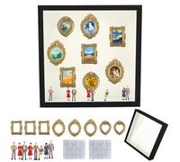 Mini museo silueta caja de 24 x 24 cm Mini Museo Marco de Fotos Creativo Juego de Pantalla de Recuerdo Viene con Figuras en Miniatura y Pequeño Marco de Fotos Dorado para San Valentín, Aniversario