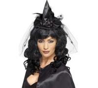 Mini Negro Sombrero de Bruja Halloween Adulto Mujer Niña Disfraz